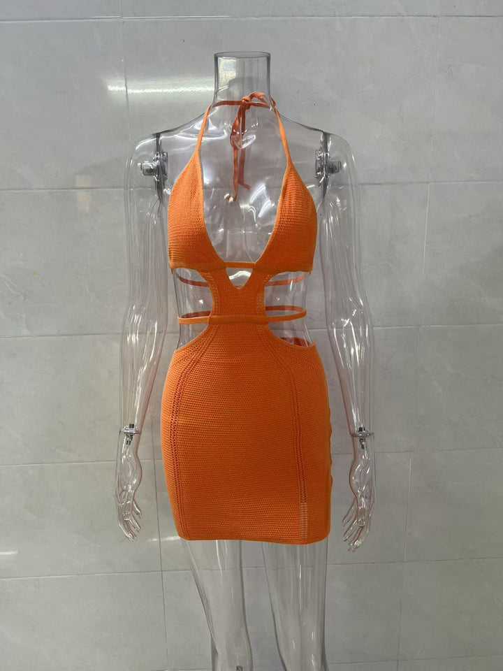 Sexy lace-up halter neck wrap chest beach dress