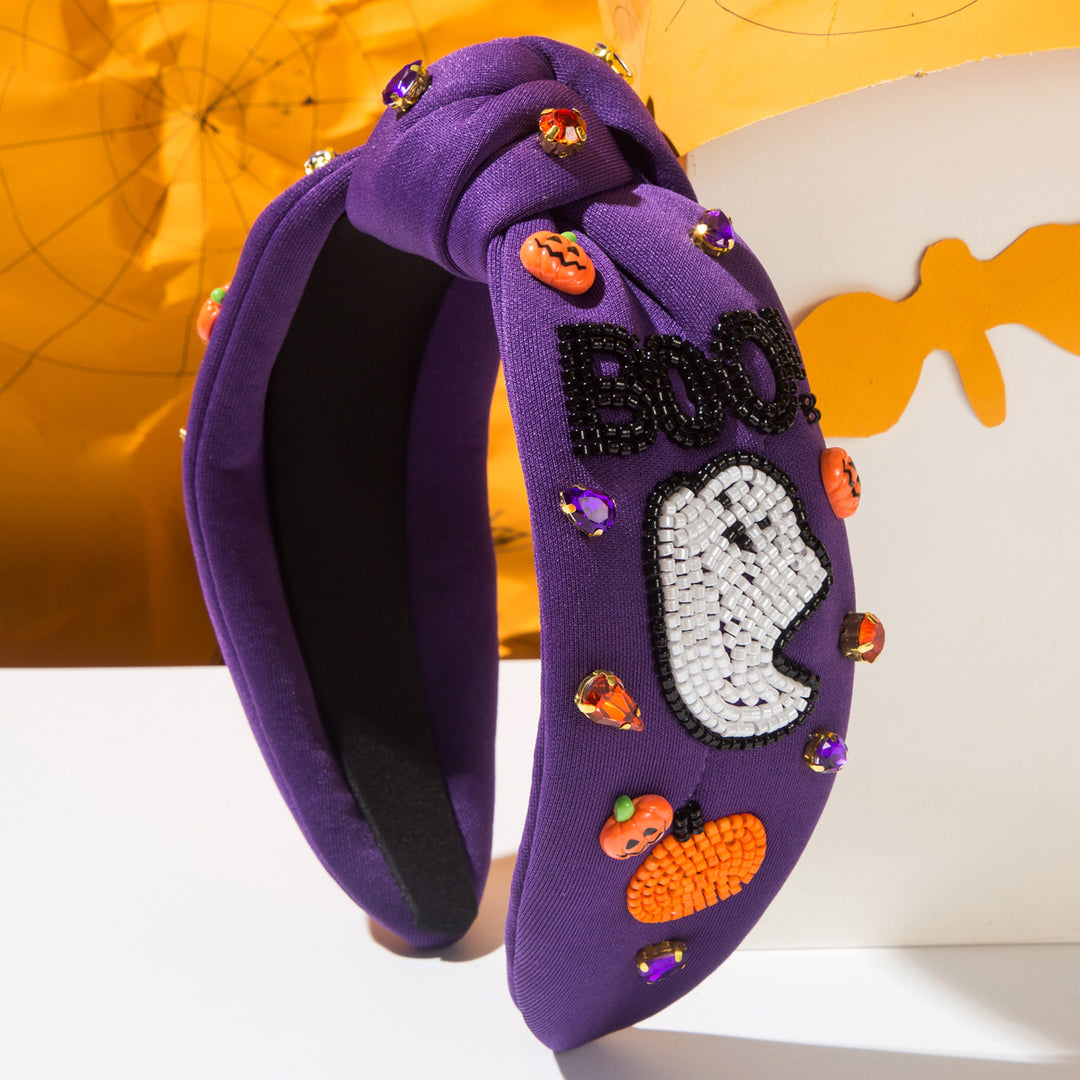 Diamond rice bead BOO ghost pumpkin headband for Halloween