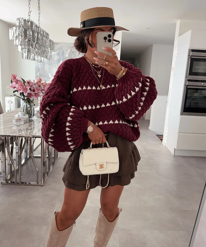 Big Needles Loose cable Striped knit sweater