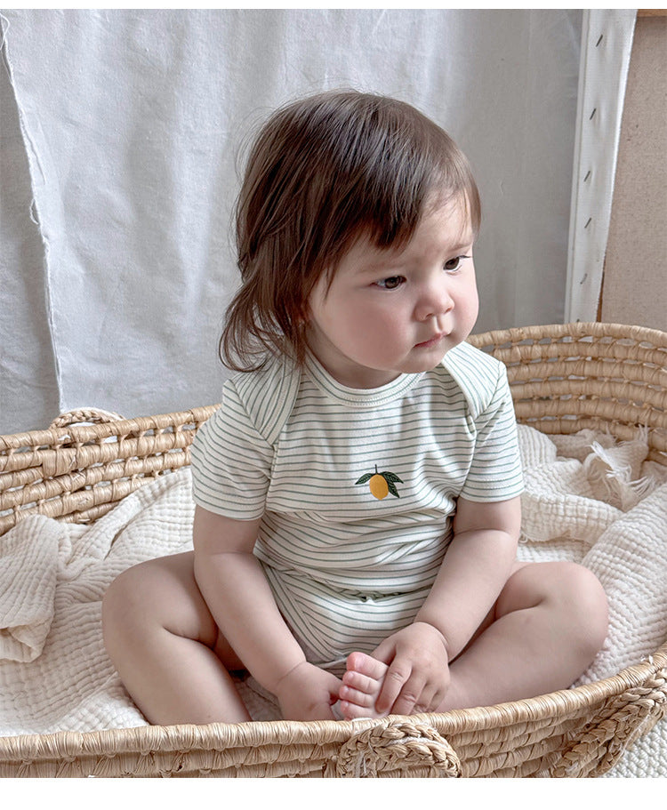 Baby summer pure cotton fruit printed envelope collar romper
