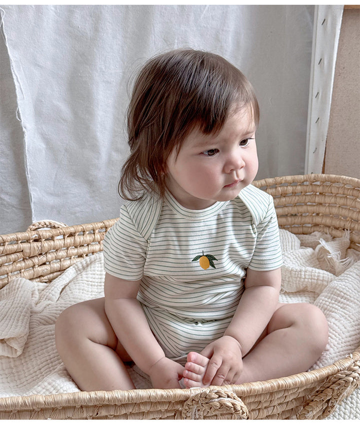 Baby summer pure cotton fruit printed envelope collar romper