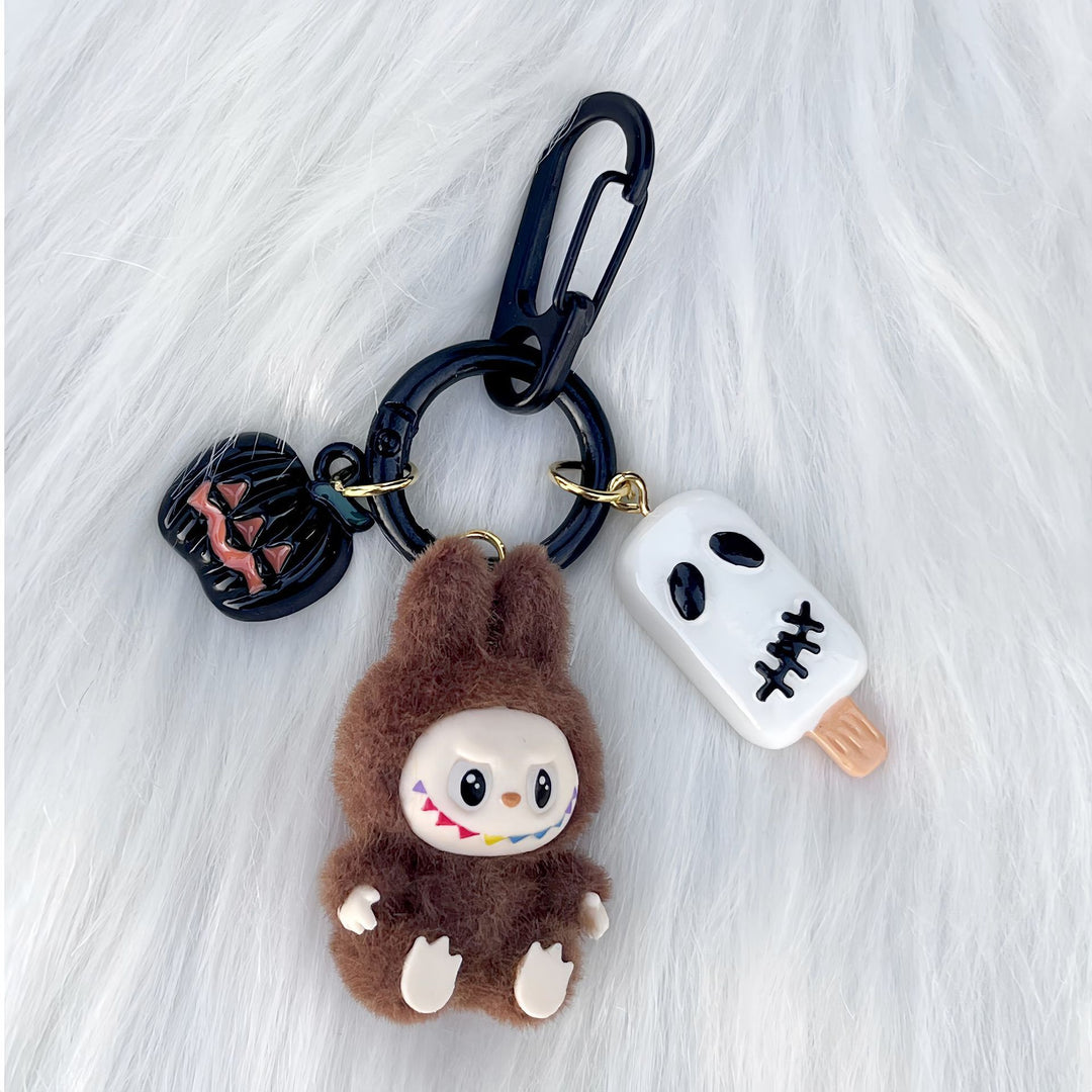 Halloween flocking mini Labubu keychain bag pendant