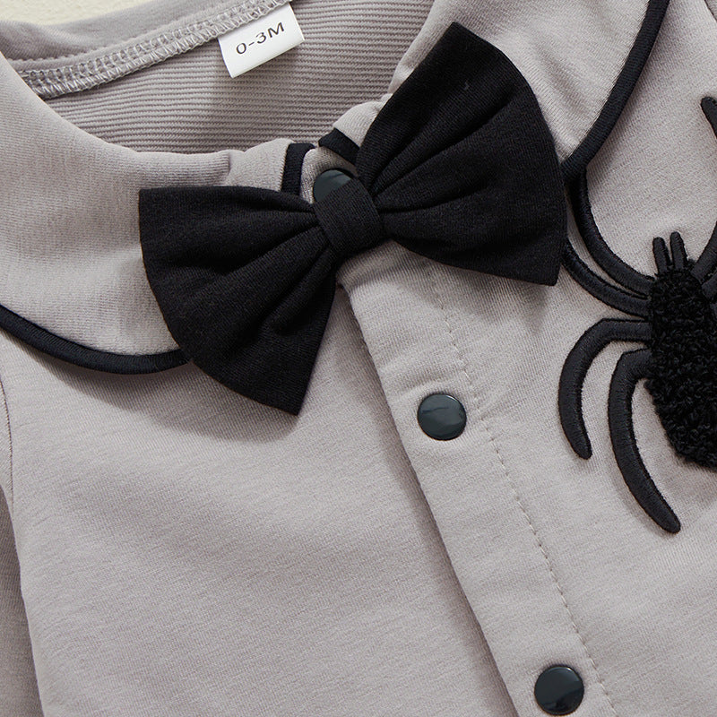 Baby gentleman style Halloween boy spider embroidery romper