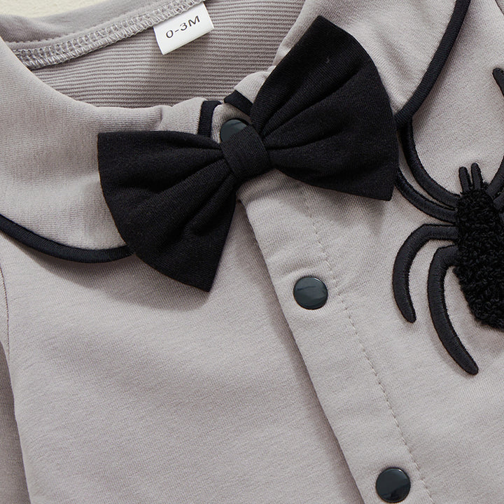 Baby gentleman style Halloween boy spider embroidery romper