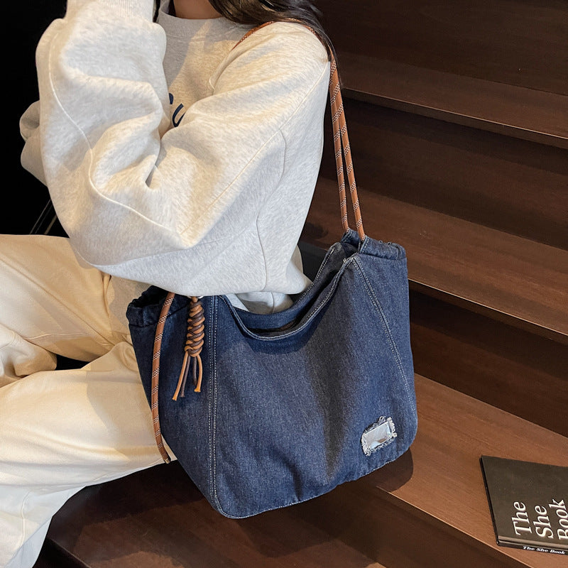 Large capacity denim tote bag shoulder bag