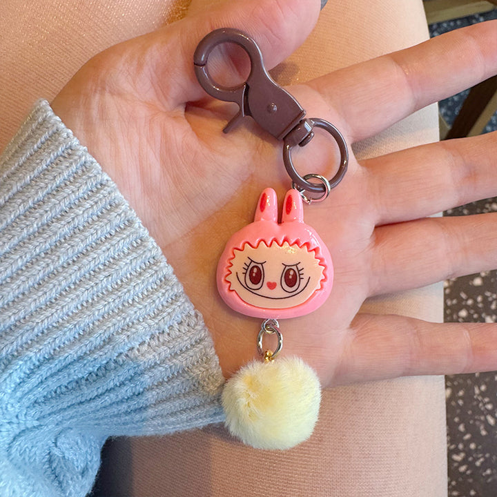Labubu furry Ball mini keychain Bag Pendant Gift