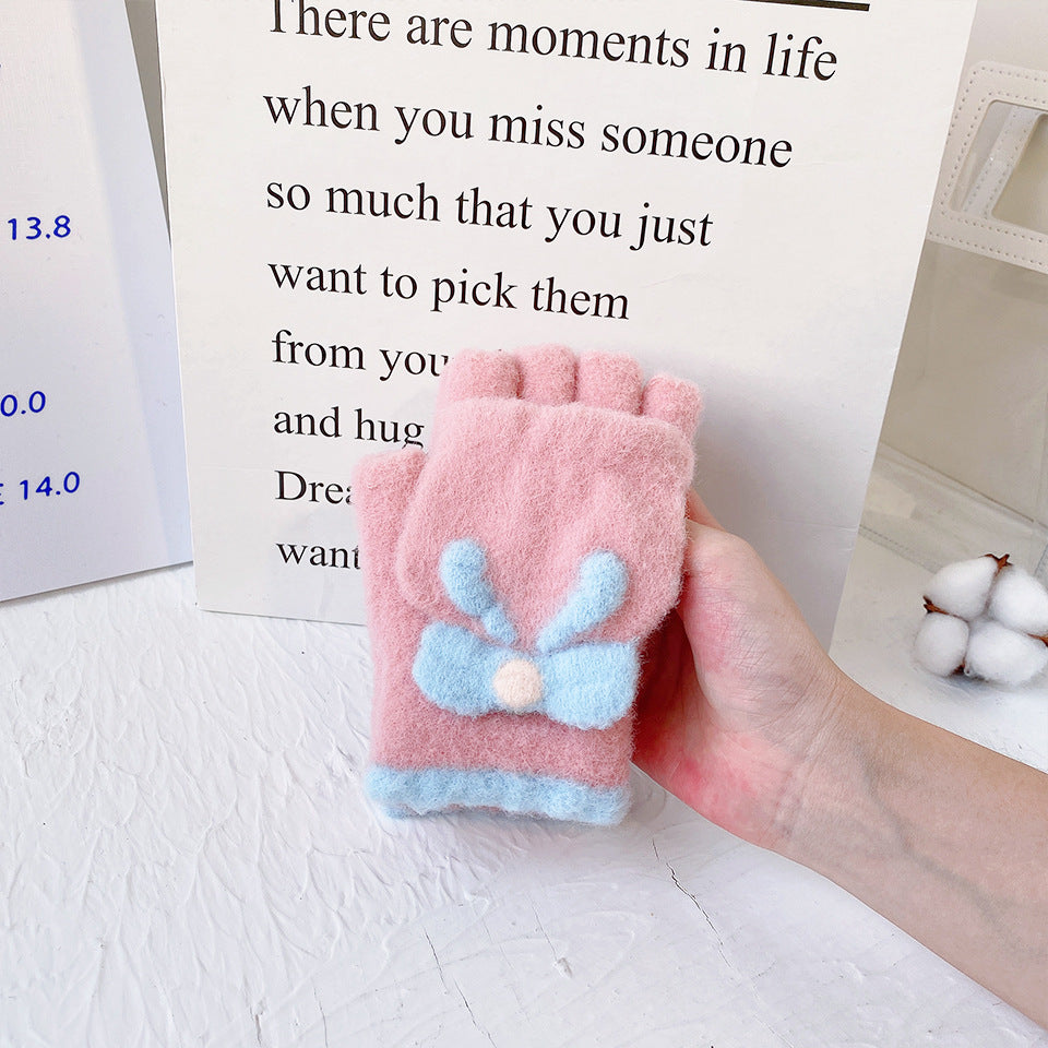 Sweet bow half-finger gloves with flip-top
