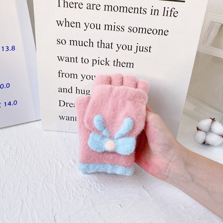 Sweet bow half-finger gloves with flip-top
