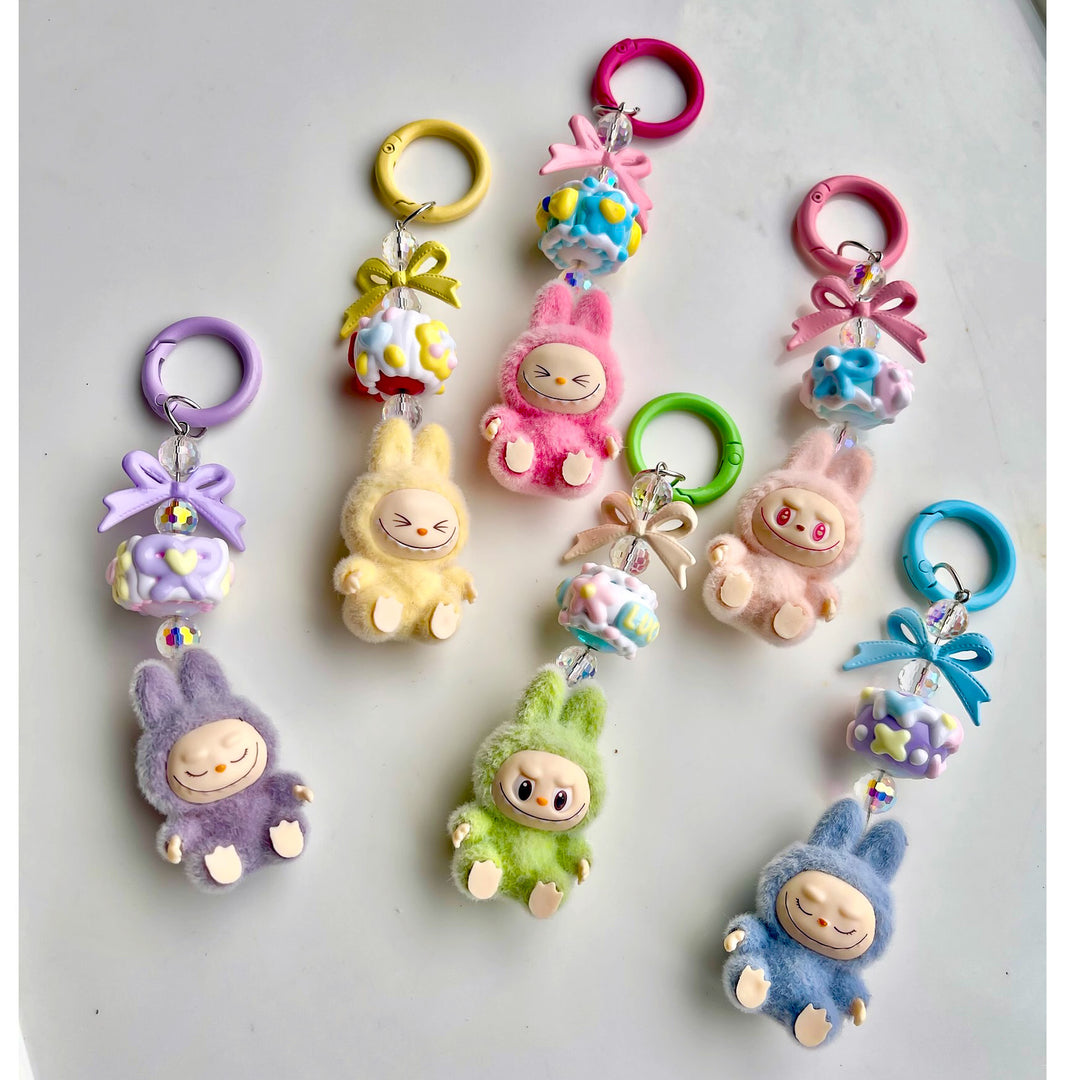 Flocked Mini Labubu candy Keychain bag pendant