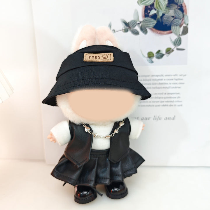 Labubu doll clothes leather vest skirt set