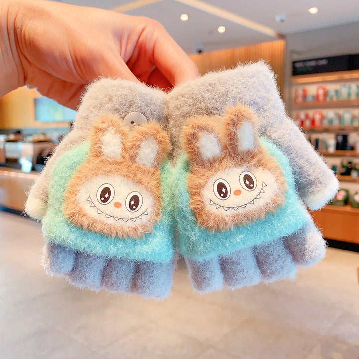 Cute monster Convertible Flip Top furry gloves for kids