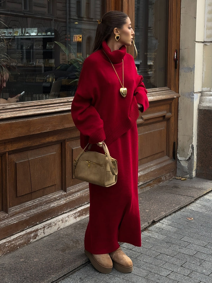 Women's Turtleneck Warm Knitted sweater&skirt 2PCS set
