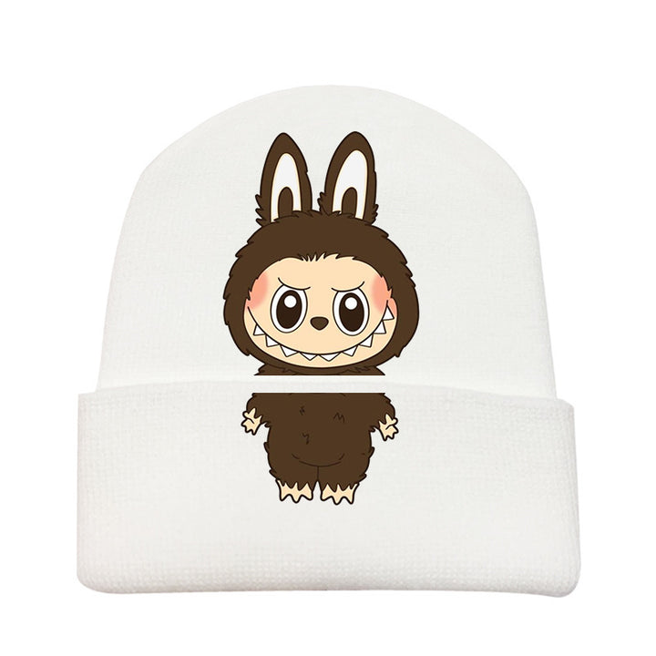 Cute monster printed knitted beanie hat-white