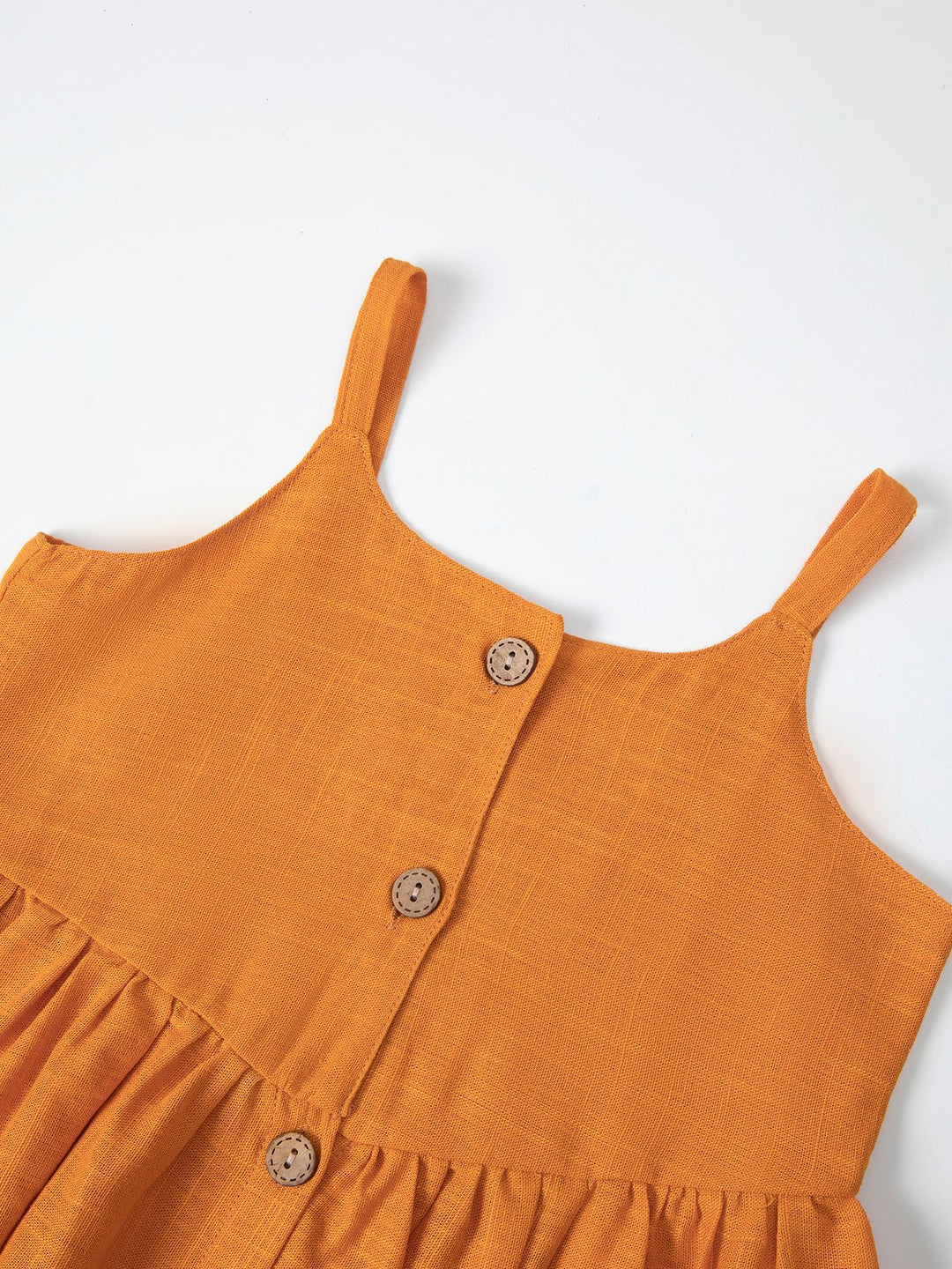 Girls summer cotton and linen button suspender dress