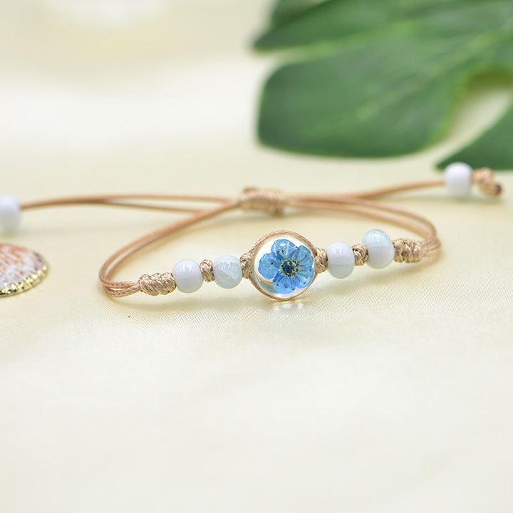 Handmade Dry Flower Bracelet Glass Ball Charm Bracelet