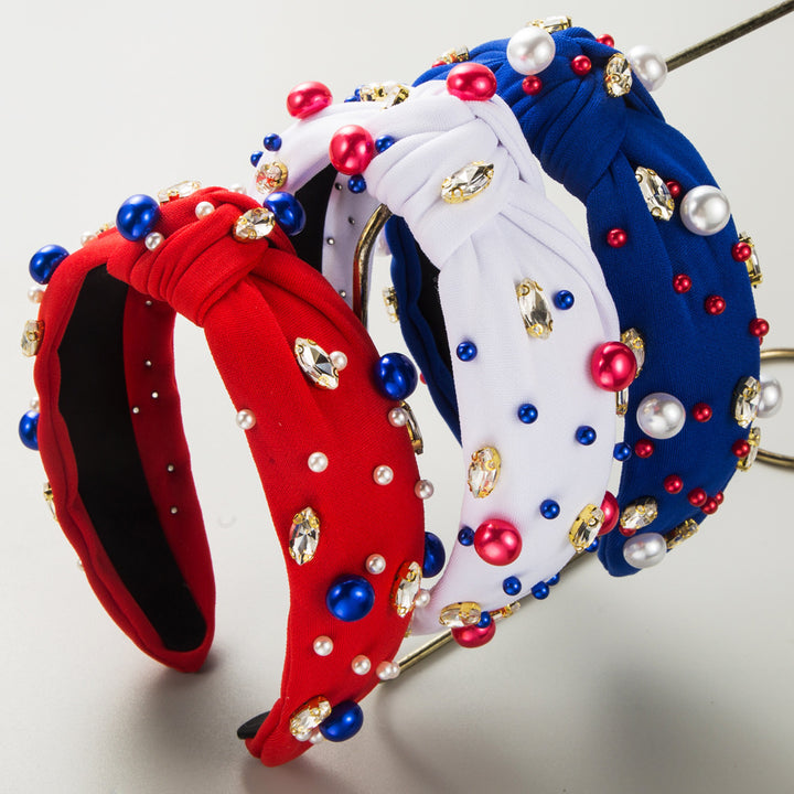 Knotted beaded  diamond pearl Headband for 4th of July