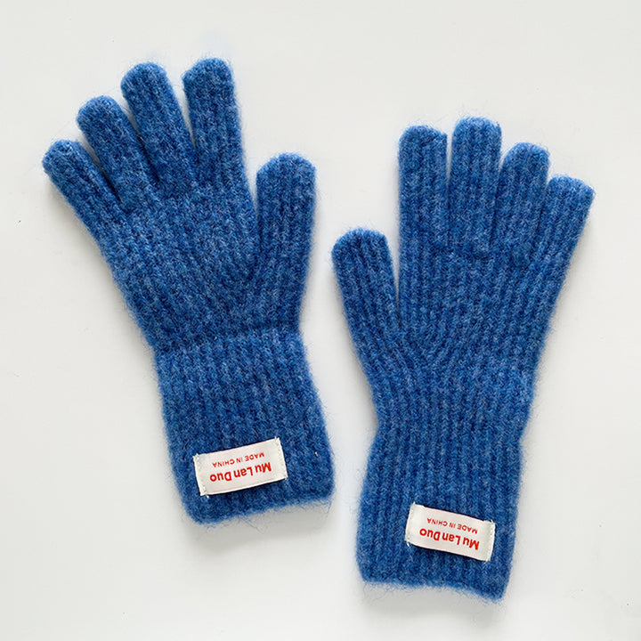 Girls' solid color plush warm gloves