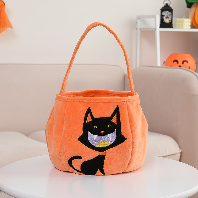 Halloween flannel pumpkin candy basket with skull ghost pattern