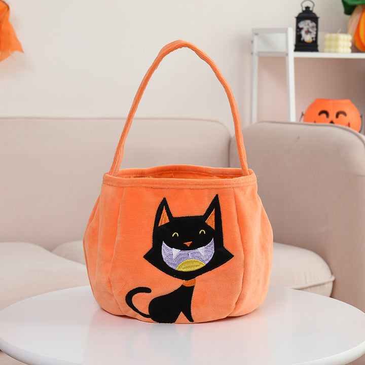 Halloween flannel pumpkin candy basket with skull ghost pattern