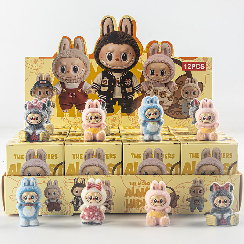 Flocking labubu Ornaments Gift Children's Toys Blind Bag Blind Box