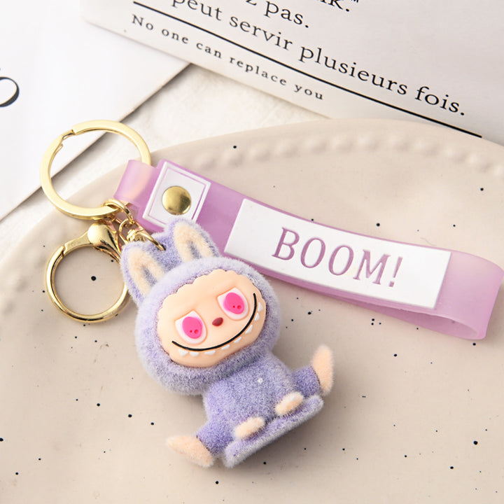 Flocking Yoga labubu keychain Labubu pendant cute gift