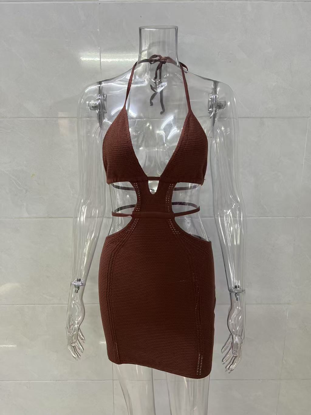 Sexy lace-up halter neck wrap chest beach dress
