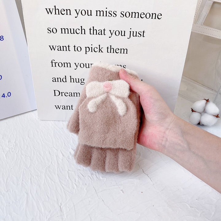 Sweet bow half-finger gloves with flip-top