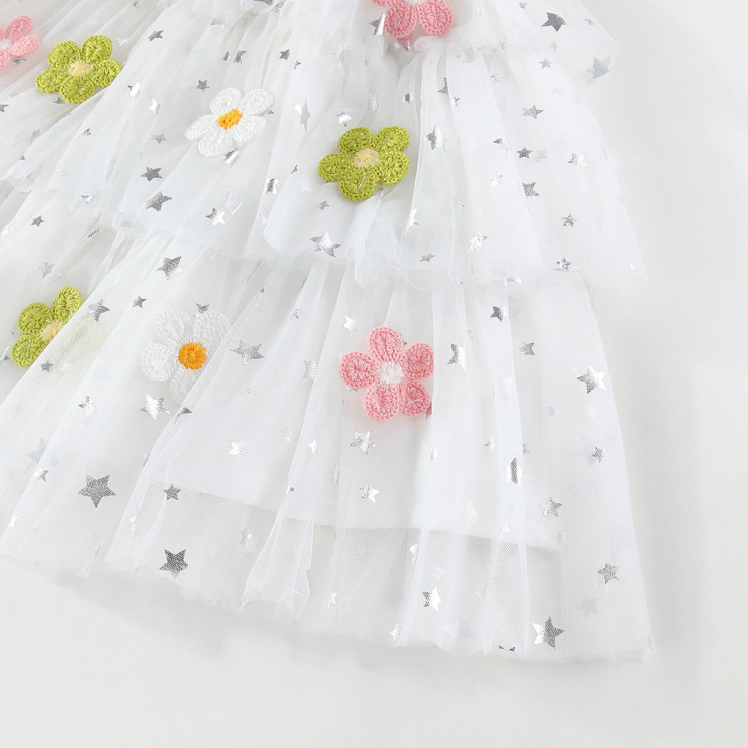Girls suspender embroidered flower mesh tutu dress