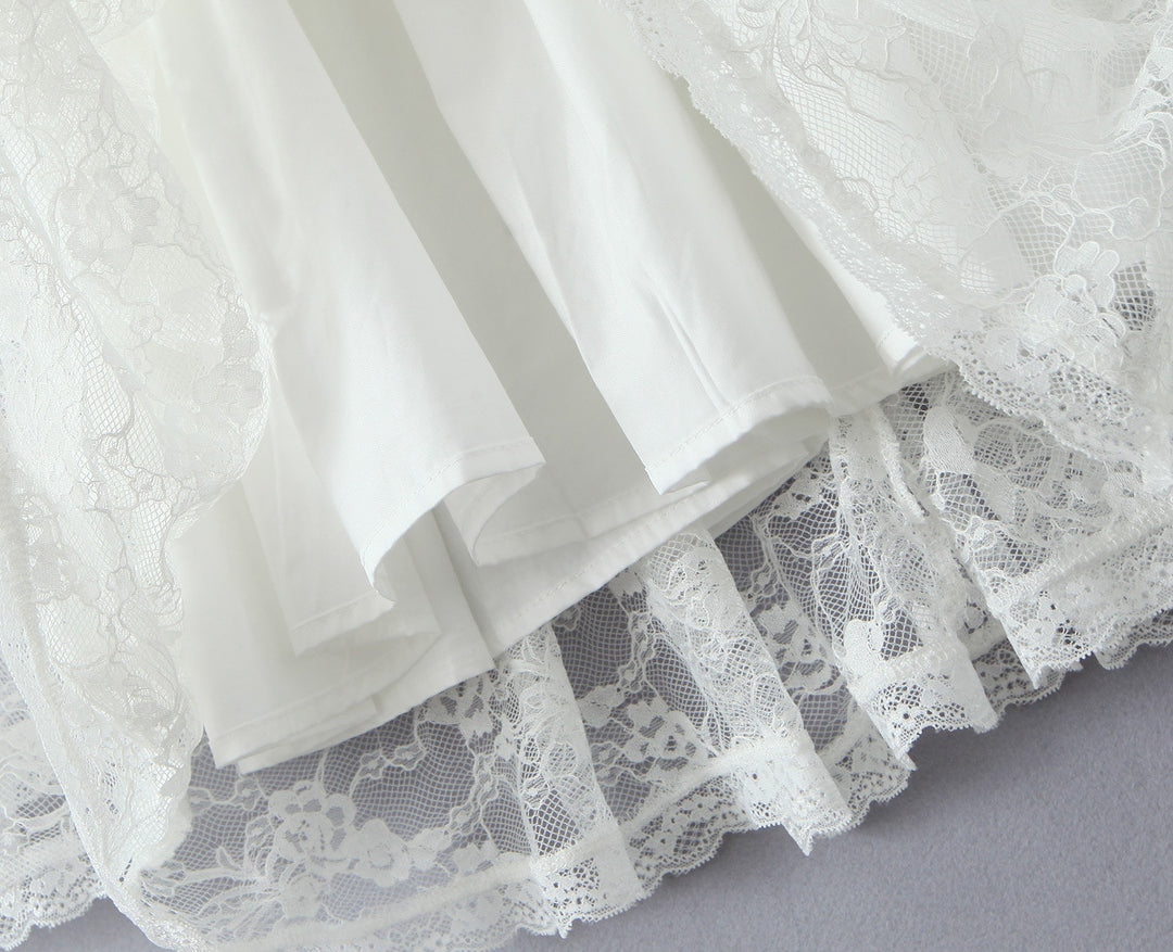 Lace square collar slim waist A-line dress