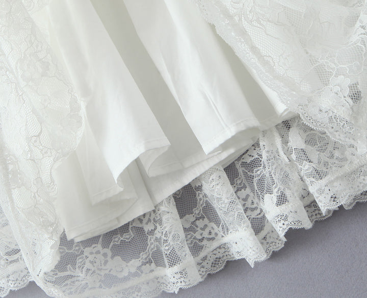 Lace square collar slim waist A-line dress