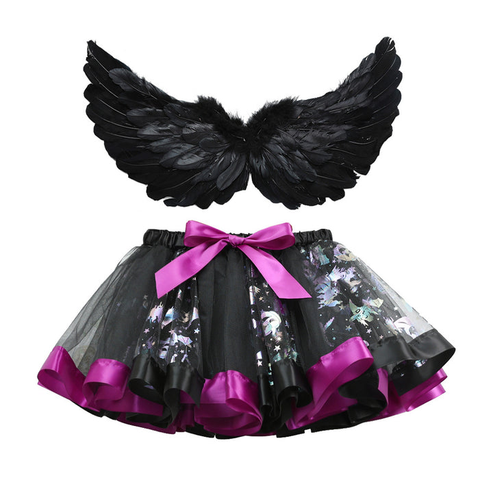 Halloween costumes girls tutu skirt&black feather wings