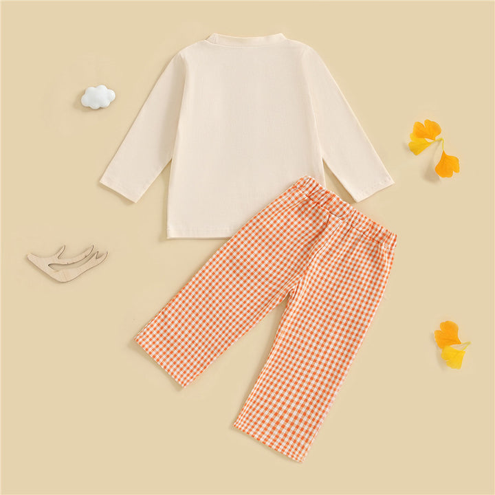 Boys Halloween Pumpkin Embroidered T-shirt&pant set