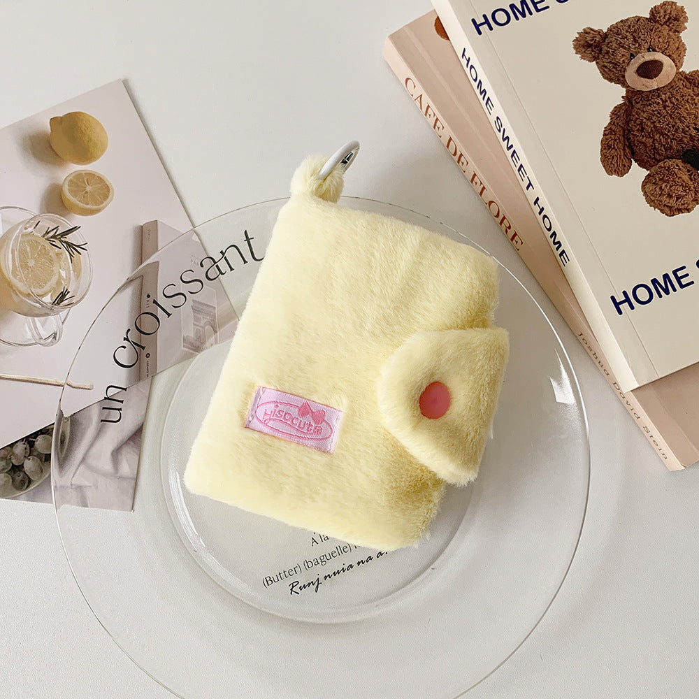 Fluffy solid color snap clasp card holder mini wallet earphone bag