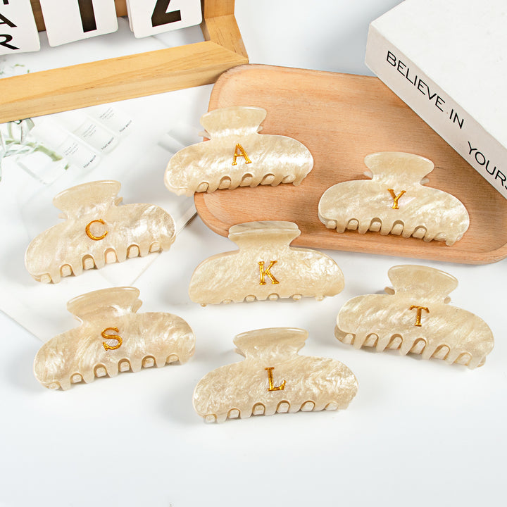Gold letter acrylic hair shark clip for women
