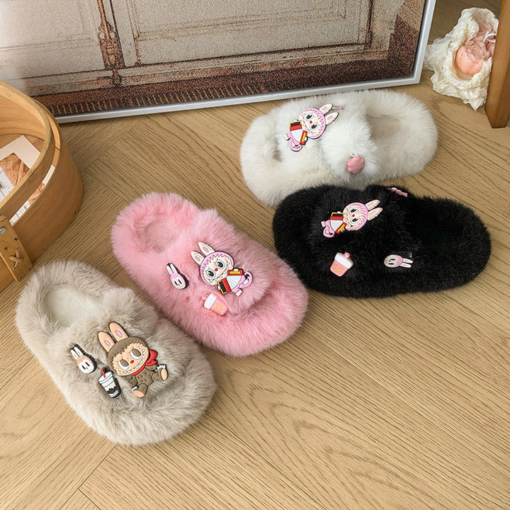 Cute monster plush home slippers girls furry slippers