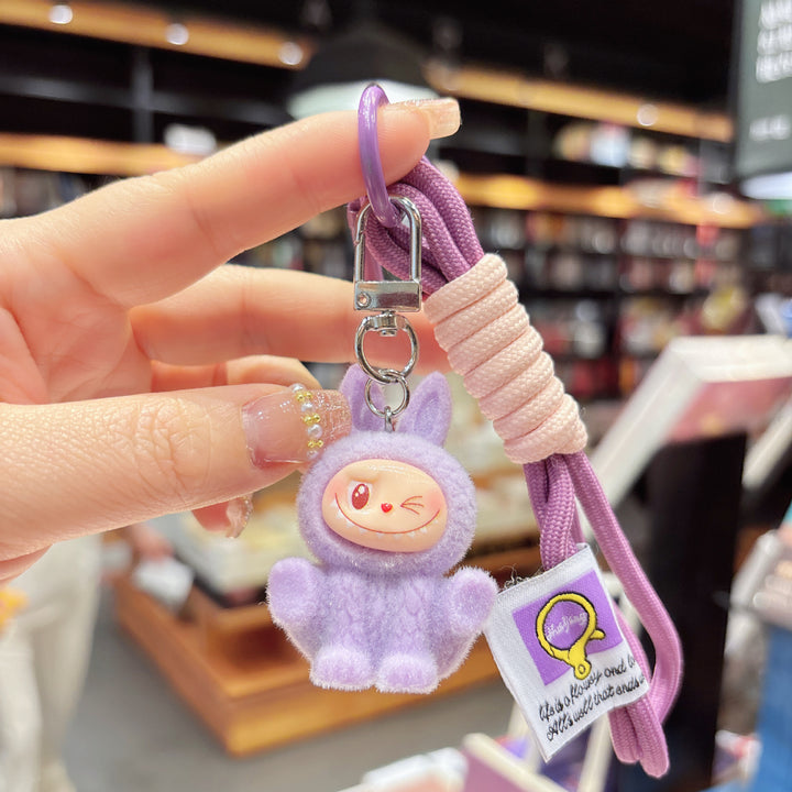 Labubu flocking keychain labubu pendant gift