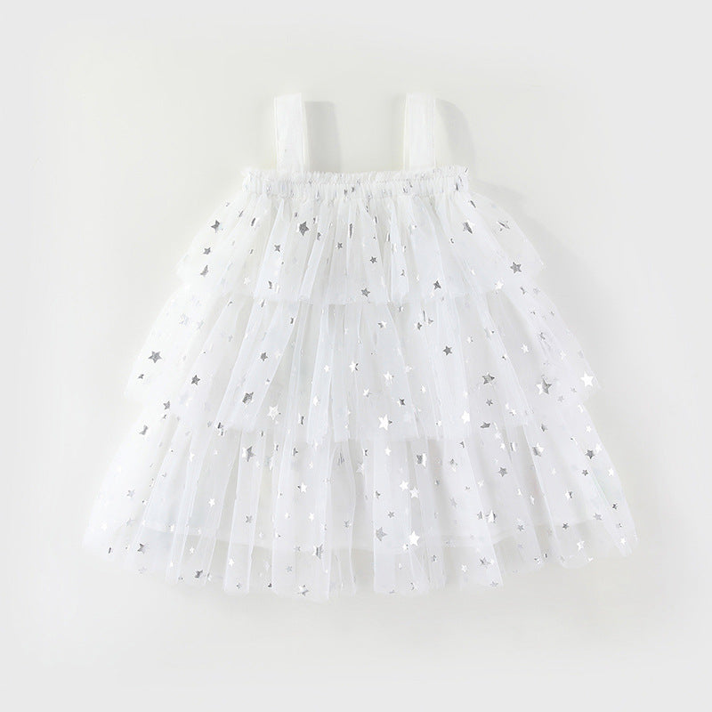 Colorful POM-POMS Glitter Stars mesh cake dress
