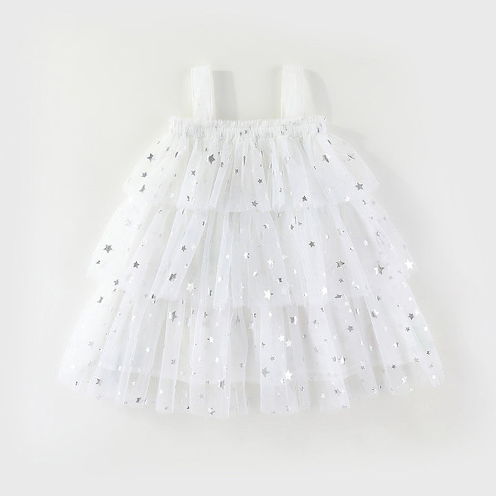 Colorful POM-POMS Glitter Stars mesh cake dress