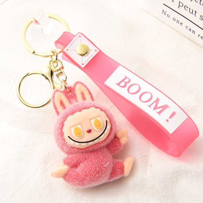 Flocking Yoga labubu keychain Labubu pendant cute gift