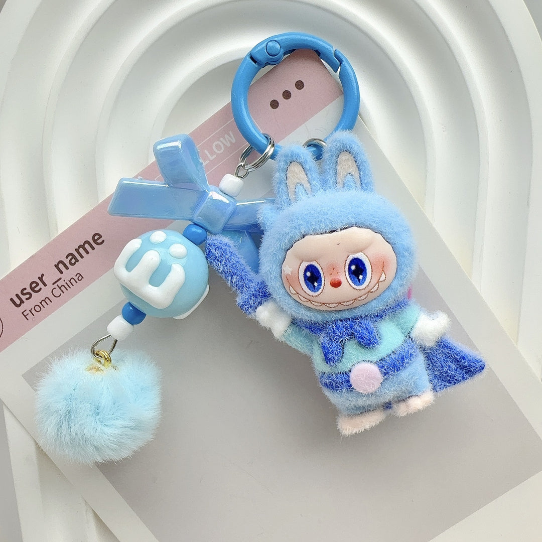 Flocked knight hero cute monster keychain bag charms