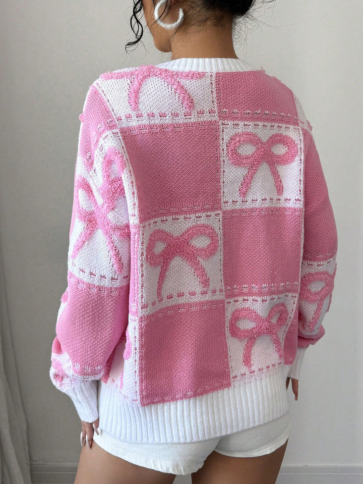 Sweet Christmas pink bow sweater for women