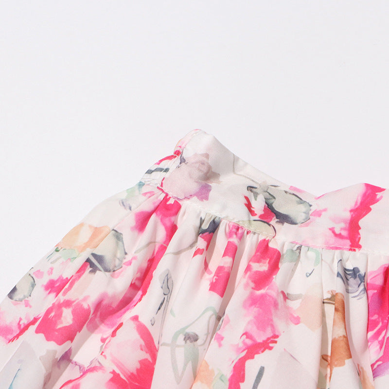 Puff Sleeve crop Top High Waist Swing Skirt Set