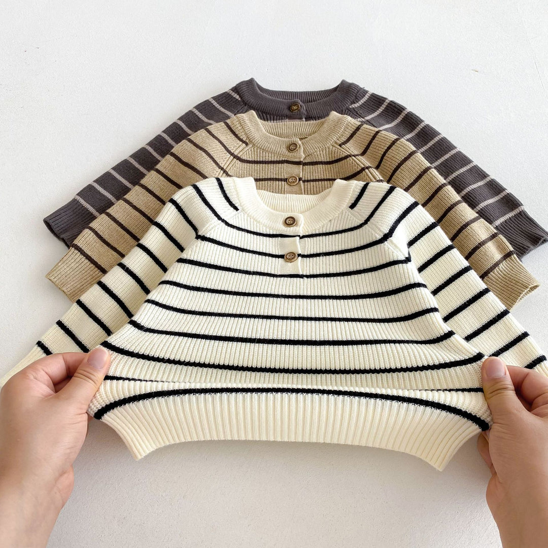 Baby knitted striped sweater&overalls 2PCS suit