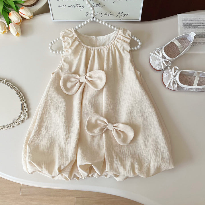 Girls bow-knot sleeveless dress sisters summer outfit