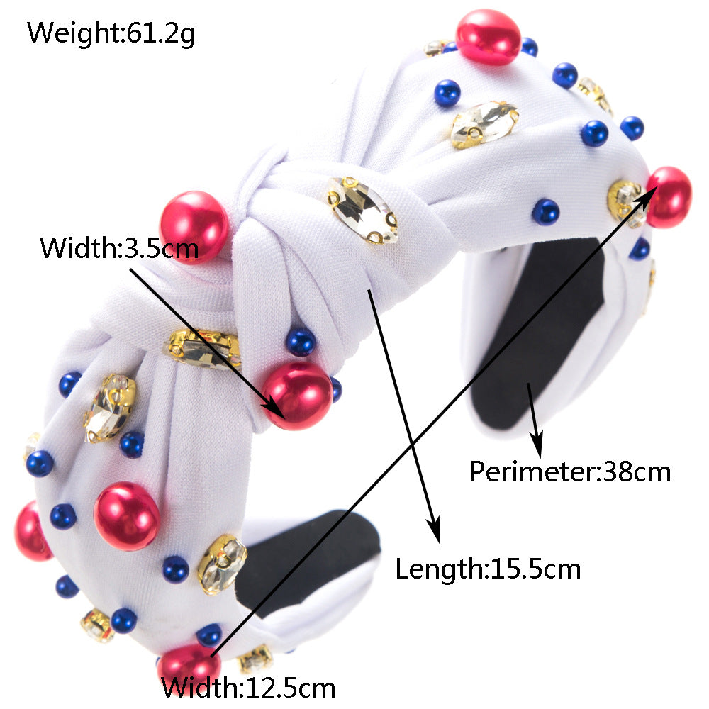 Knotted beaded  diamond pearl Headband for 4th of July