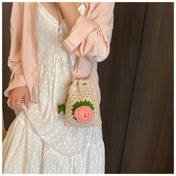 Hand-Crocheted flower Bucket crossbody Bag