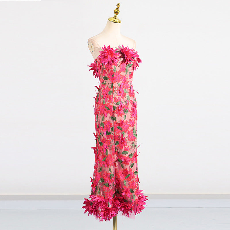 3D flower embroidery tube top dress banquet dress