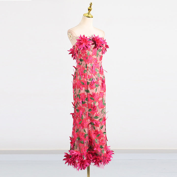 3D flower embroidery tube top dress banquet dress