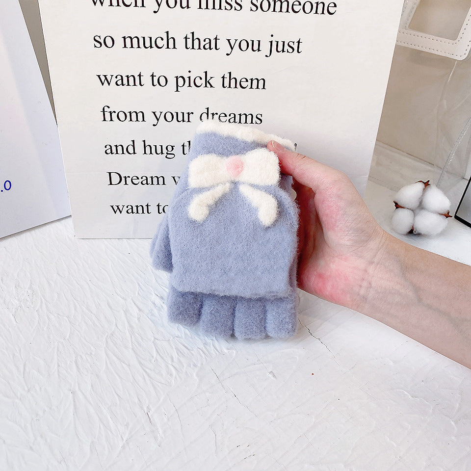 Sweet bow half-finger gloves with flip-top