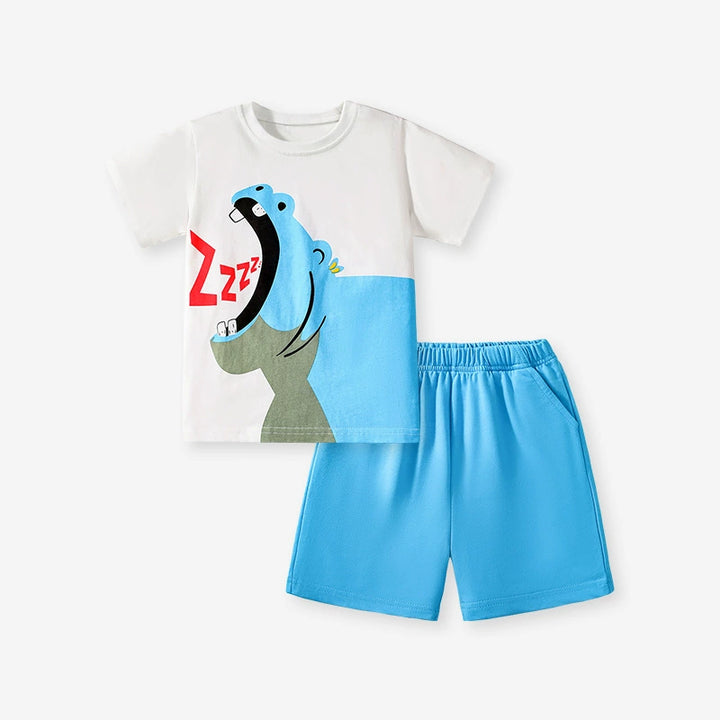 Boys' cotton hippo tee&short set for summer
